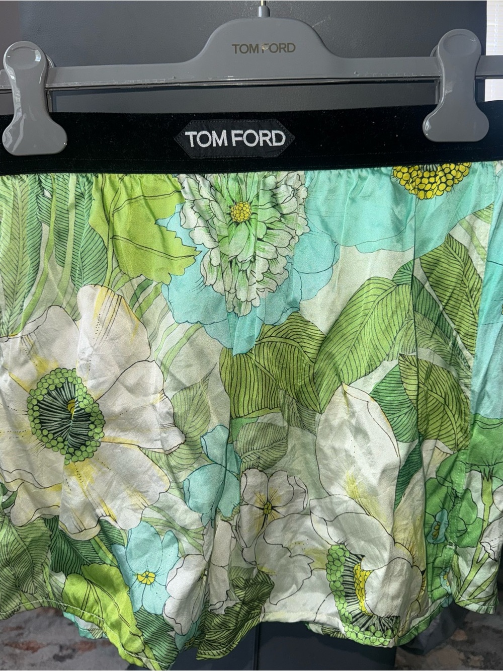 Tom Ford Floral Print Silk Skirt in Light Green & Aqua